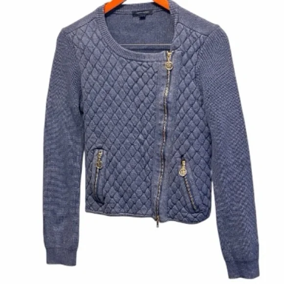 Tommy Hilfiger vintage Blue Quilted Longsleeve sweater Sz Medium - Picture 2 of 7